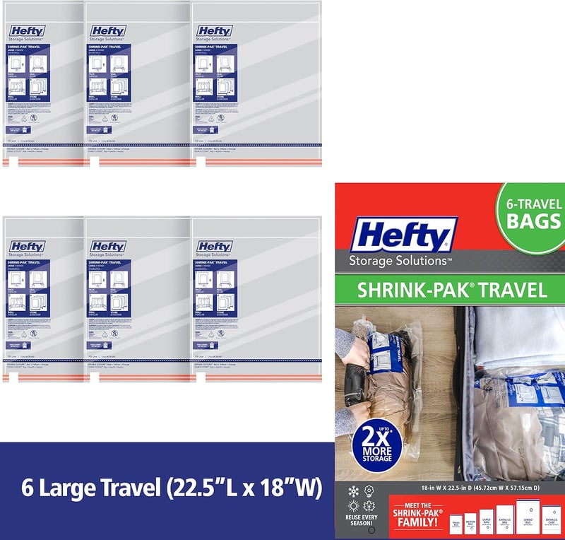 Hefty Shrink-Pak Large Travel Bags - Airtight Storage Bags for Maximum Space Saving, Travel Essentials, Ideal for Packing, Durable, Reliable Compression with Sealed Protection - Image 4
